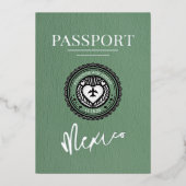 Green Mexico Passport Hochzeit Folieneinladung (Vorderseite)
