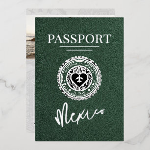 Green Mexico Passport Hochzeit Folieneinladung