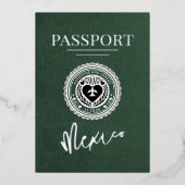 Green Mexico Passport Hochzeit Folieneinladung (Vorderseite)