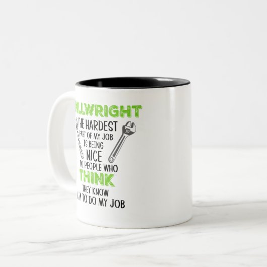 Green Millwright Leute denken, sie können meinen J Zweifarbige Tasse (Vorderseite Links)