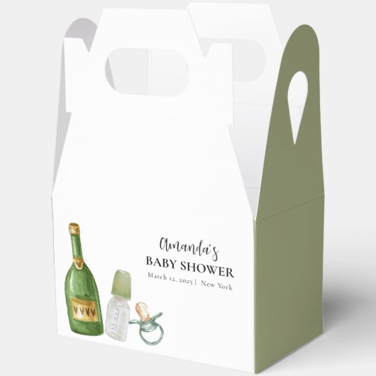 Green Minimal Poppin Champagner Flaschen Babydusch Geschenkschachtel (Offen)