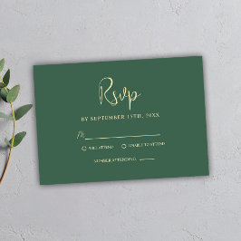 Green Minimal Script Moderne Elegante Hochzeit RSVP Karte