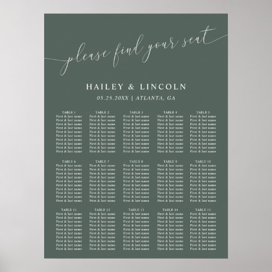 Green Minimal Wedding Seating Chart Poster (Vorne)