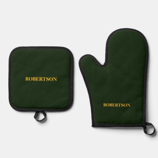 Green minimalist custom name ofenhandschuh & Topflappen-Set (Vorderseite)