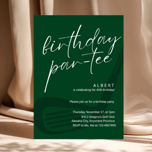 Green Minimalist Men Golf Birthday Par-Tee Einladung