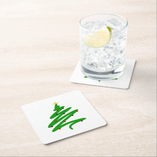 Green Minimalistisch Christmas Tree Doodle Rechteckiger Pappuntersetzer