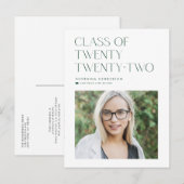 Green Minimalistisch Class 2022 Foto Abschluss Ankündigungspostkarte (Vorne/Hinten)