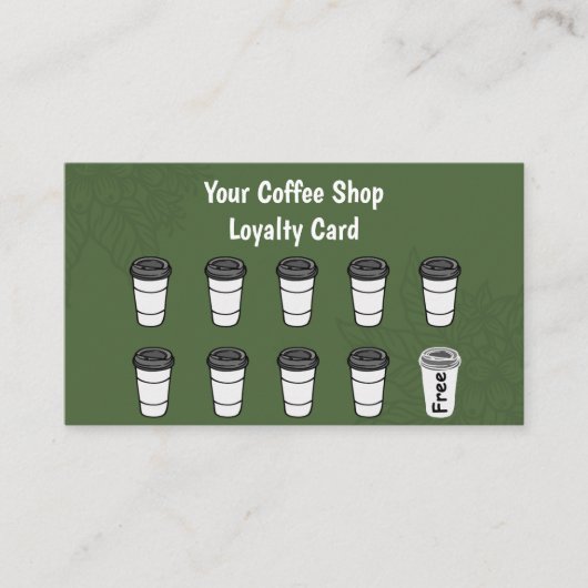 Green Minimalistisch Coffee Loyalty Card Treuekarte (Vorderseite)