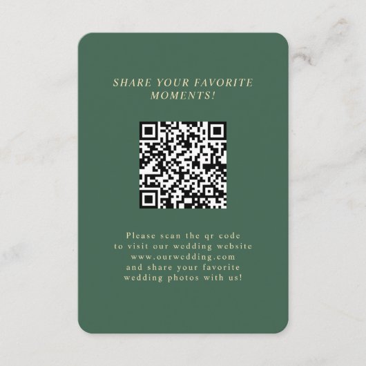 Green Minimalistisch Elegant QR Code Hochzeiten Fo Begleitkarte (Vorderseite)