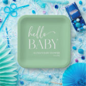 Green Minimalistisch Hello Baby Babydusche Pappteller (Party)