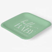 Green Minimalistisch Hello Baby Babydusche Pappteller (Gewinkelt)