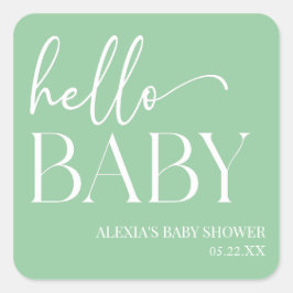 Green Minimalistisch Hello Baby Babydusche Quadratischer Aufkleber