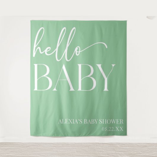 Green Minimalistisch Hello Baby Babydusche Wandteppich (Vorderseite)