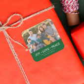 Green Minimalistisch Joy Liebe Peace Holiday Foto Quadratischer Aufkleber