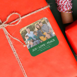 Green Minimalistisch Joy Liebe Peace Holiday Foto Quadratischer Aufkleber