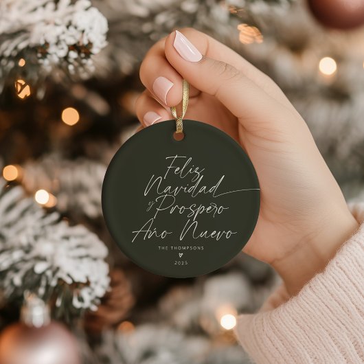 Green Minimalistisch Modern Script Feliz Navidad Keramik Ornament