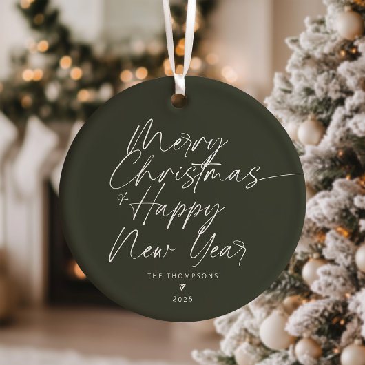 Green Minimalistisch Modern Script Frohe Weihnacht Keramik Ornament