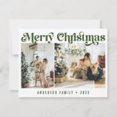 Green Minimalistisch Retro Weihnachten Zwei Fotos (Vorderseite)