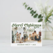 Green Minimalistisch Retro Weihnachten Zwei Fotos (Stehend Vorderseite)