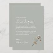 Green Minimalistisch Script Hand Press Floral Flat Dankeskarte (Vorne/Hinten)