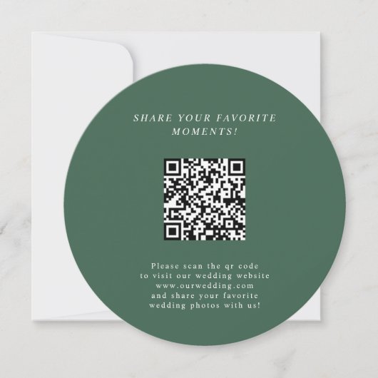 Green Minimalistisch Wedding QR Code Umschließungs Einladung (Vorderseite)