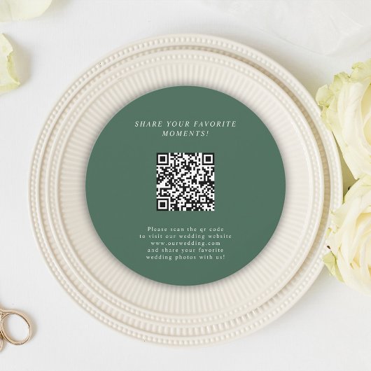 Green Minimalistisch Wedding QR Code Umschließungs Einladung