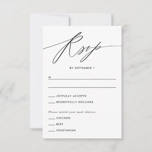 Green Minimalistische Script Response Card RSVP Karte (Vorderseite)
