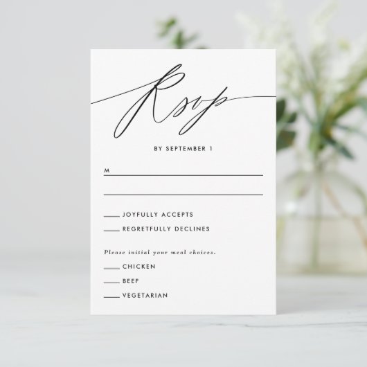 Green Minimalistische Script Response Card RSVP Karte (Stehend Vorderseite)