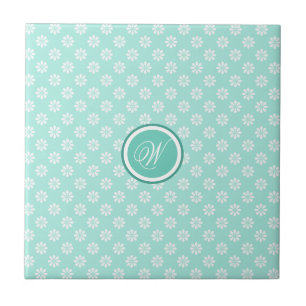 Green Mint Daisies Mit Monogramm Fliese