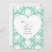 Green Mint Floral Whimsical Heart Baby Shower  Einladung (Vorderseite)