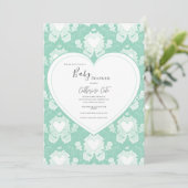 Green Mint Floral Whimsical Heart Baby Shower  Einladung (Stehend Vorderseite)