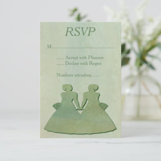 Green Mint Rustic Lesbian Wedding RSVP (Stehend Vorderseite)