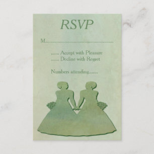 Green Mint Rustic Lesbian Wedding RSVP Karte