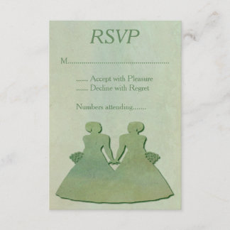 Green Mint Rustic Lesbian Wedding RSVP Karte