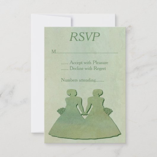 Green Mint Rustic Lesbian Wedding RSVP Karte (Vorderseite)