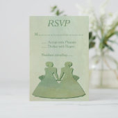 Green Mint Rustic Lesbian Wedding RSVP Karte (Stehend Vorderseite)