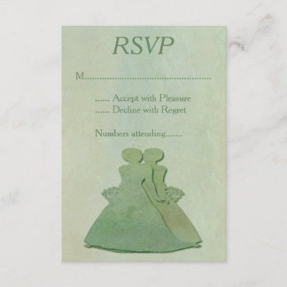 Green Mint Rustic Lesbian Wedding RSVP Karte