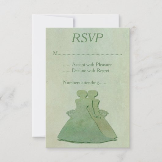 Green Mint Rustic Lesbian Wedding RSVP Karte (Vorderseite)