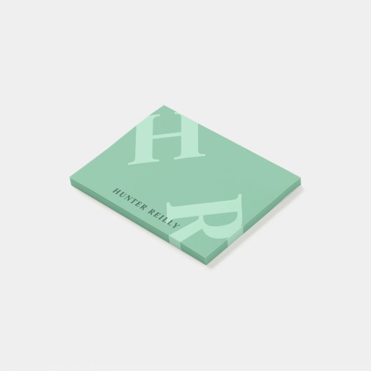 Green & Mint Tilted Initials & Name Post-it Klebezettel (angewinkelt)