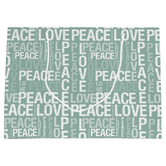 Green Mint White Peace Love Christmas Große Geschenktüte (Vorderseite)
