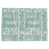 Green Mint White Peace Love Christmas Große Geschenktüte (Rückseite)