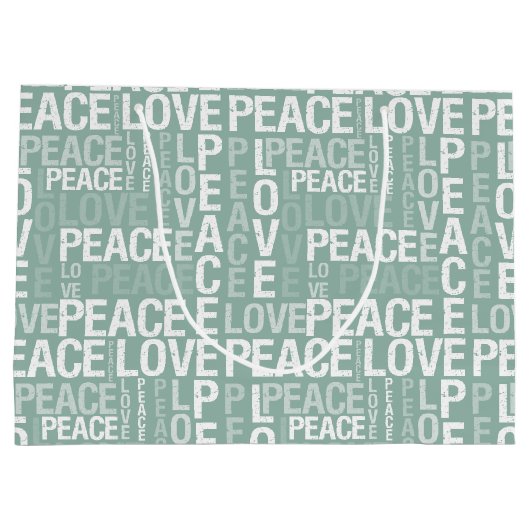 Green Mint White Peace Love Christmas Große Geschenktüte (Rückseite)