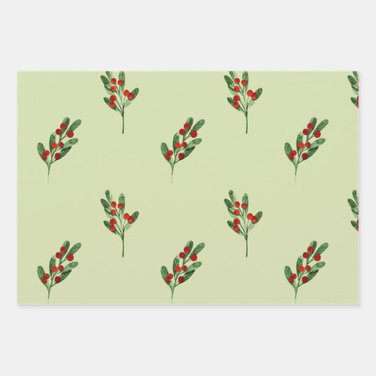 Green Mistletoe Red Berries and Red Candy Canes Geschenkpapier Set (Vorderseite)