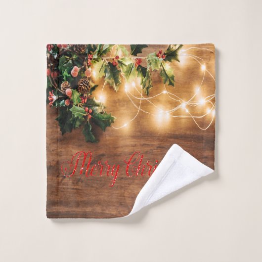 Green Mistletoe, String Lights, Weihnachten Badhandtuch Set (Waschlappen)