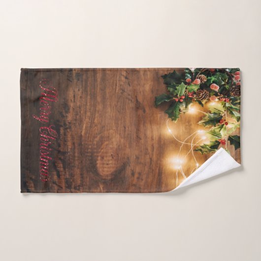 Green Mistletoe, String Lights, Weihnachten Badhandtuch Set (Handtuch)