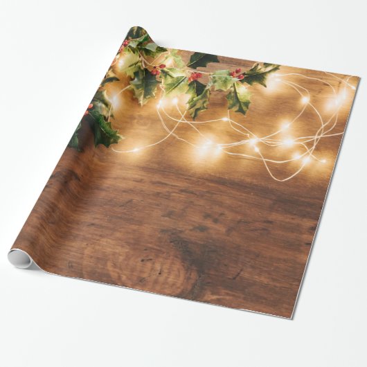 Green Mistletoe, String Lights, Weihnachten Geschenkpapier (Ungerollt)