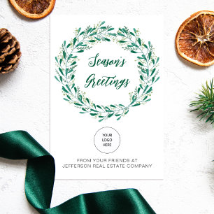 Green Mistletoe Wreath Company Logo Business Feiertagspostkarte