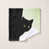 Green Mit Augen Black Cat Badhandtuch Set (Waschlappen)