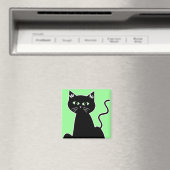 Green Mit Augen Black Cat Cartoon Art Magnet (In Situ (Geschirrspüler))