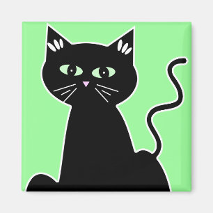 Green Mit Augen Black Cat Cartoon Art Magnet